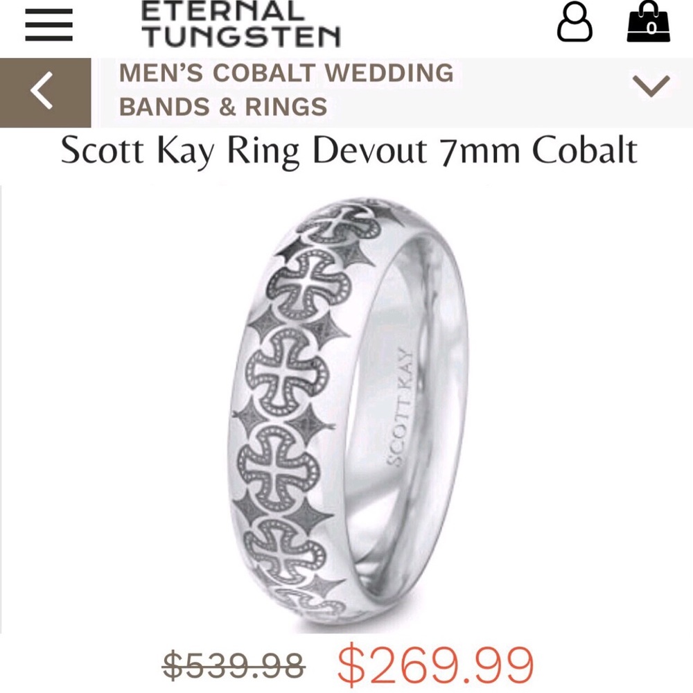 Scott Kay 7mm Cobalt Devout Cross Ring - Picture 6 of 8